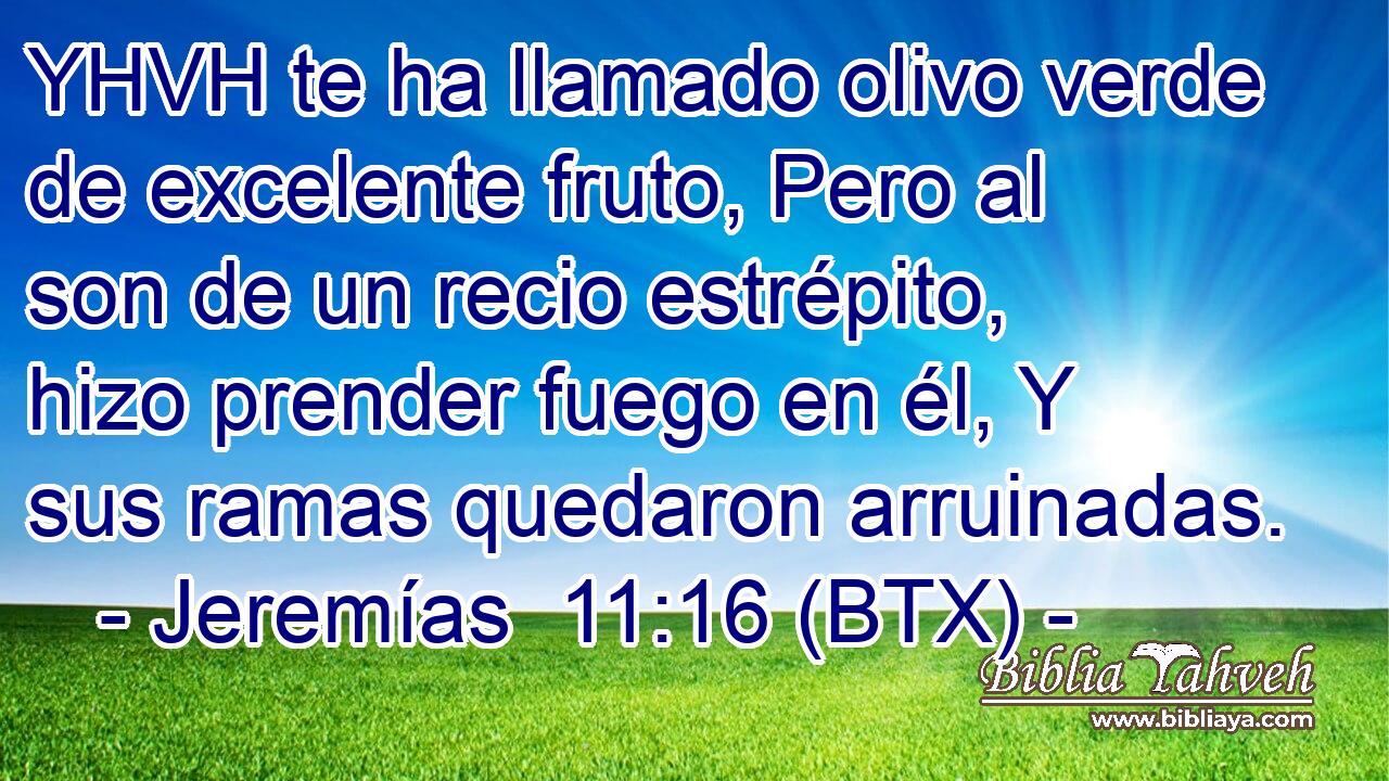 YHVH te ha llamado olivo verde de excelente fruto, Pero al son de un recio estrépito, hizo prender fuego en él, Y sus ramas quedaron arruinadas.