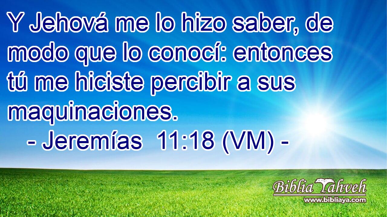  Y Jehová me lo hizo saber, de modo que lo conocí: entonces tú me hiciste percibir a sus maquinaciones. 