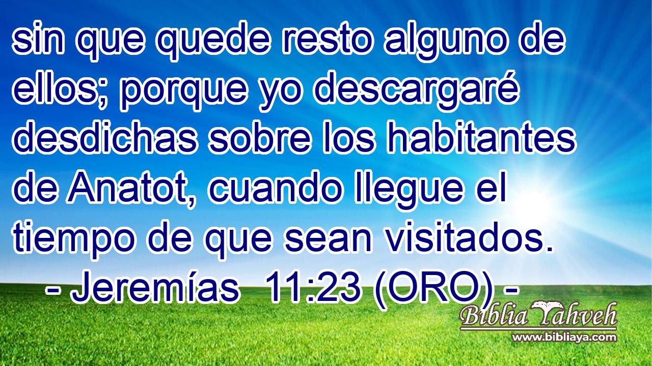  sin que quede resto alguno de ellos; porque yo descargaré desdichas sobre los habitantes de Anatot, cuando llegue el tiempo de que sean visitados. 