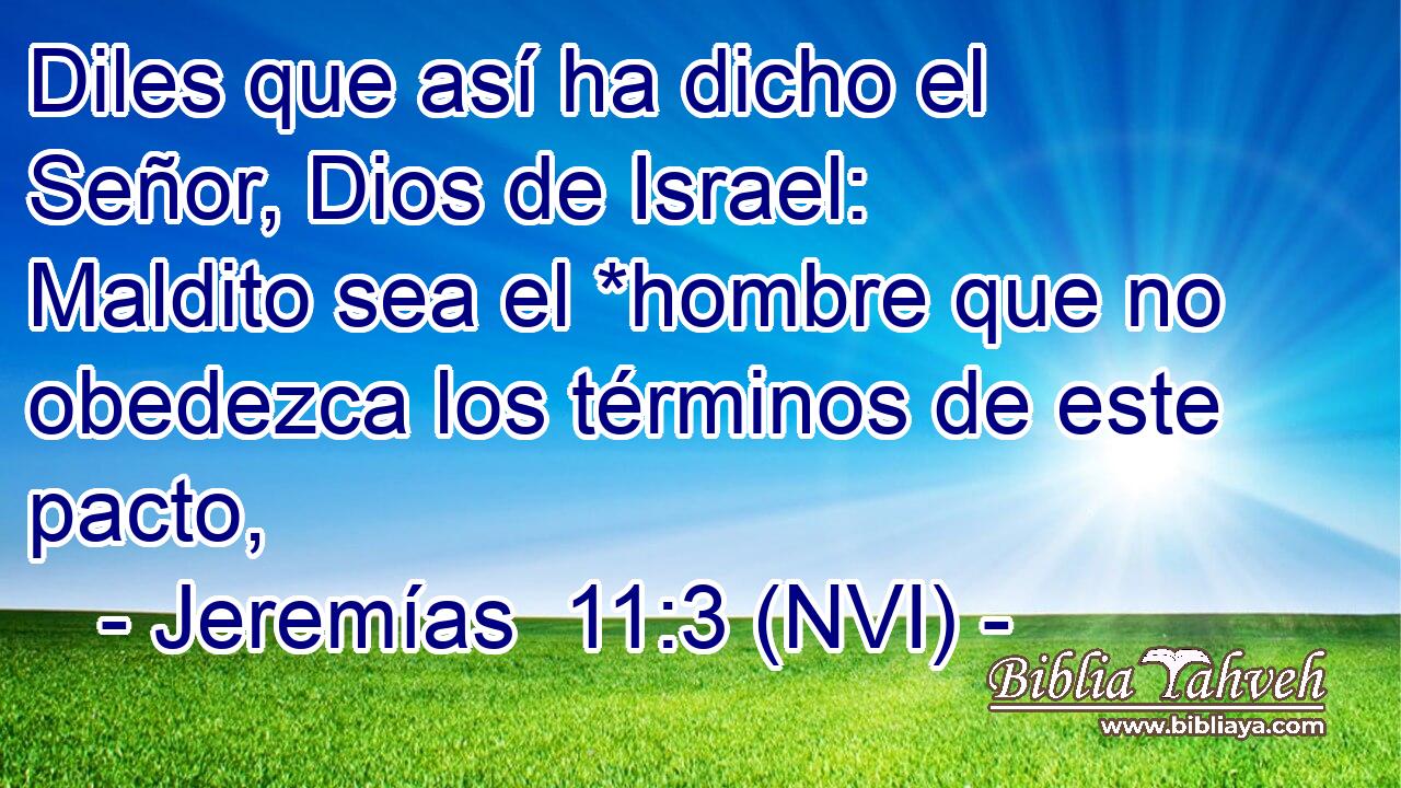  Diles que así ha dicho el Señor, Dios de Israel: Maldito sea el *hombre que no obedezca los términos de este pacto, 