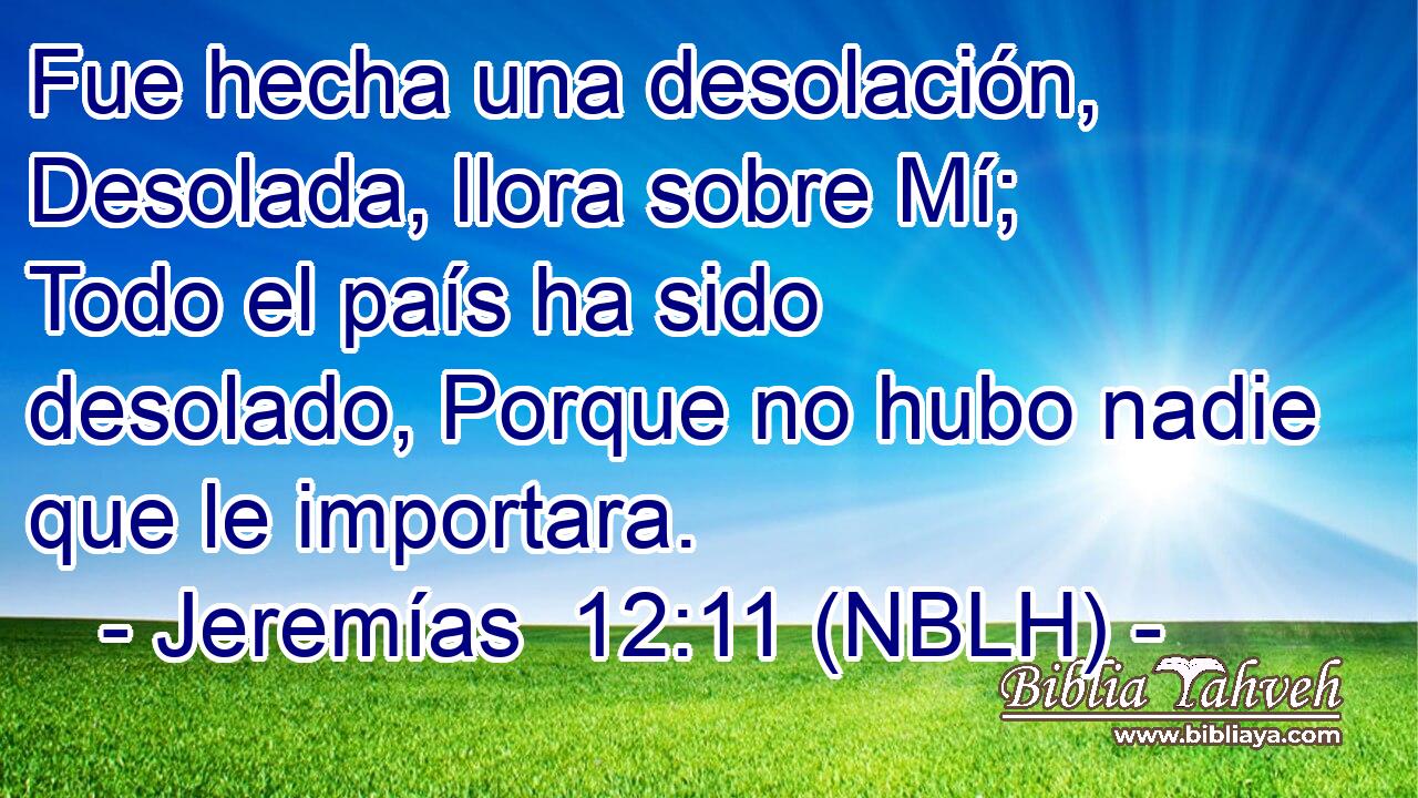 Fue hecha una desolación, Desolada, llora sobre Mí; Todo el país ha sido desolado, Porque no hubo nadie que le importara. 