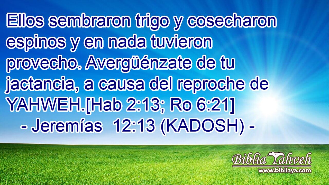  Ellos sembraron trigo y cosecharon espinos y en nada tuvieron provecho. Avergüénzate de tu jactancia, a causa del reproche de YAHWEH.[Hab 2:13; Ro 6:21] 