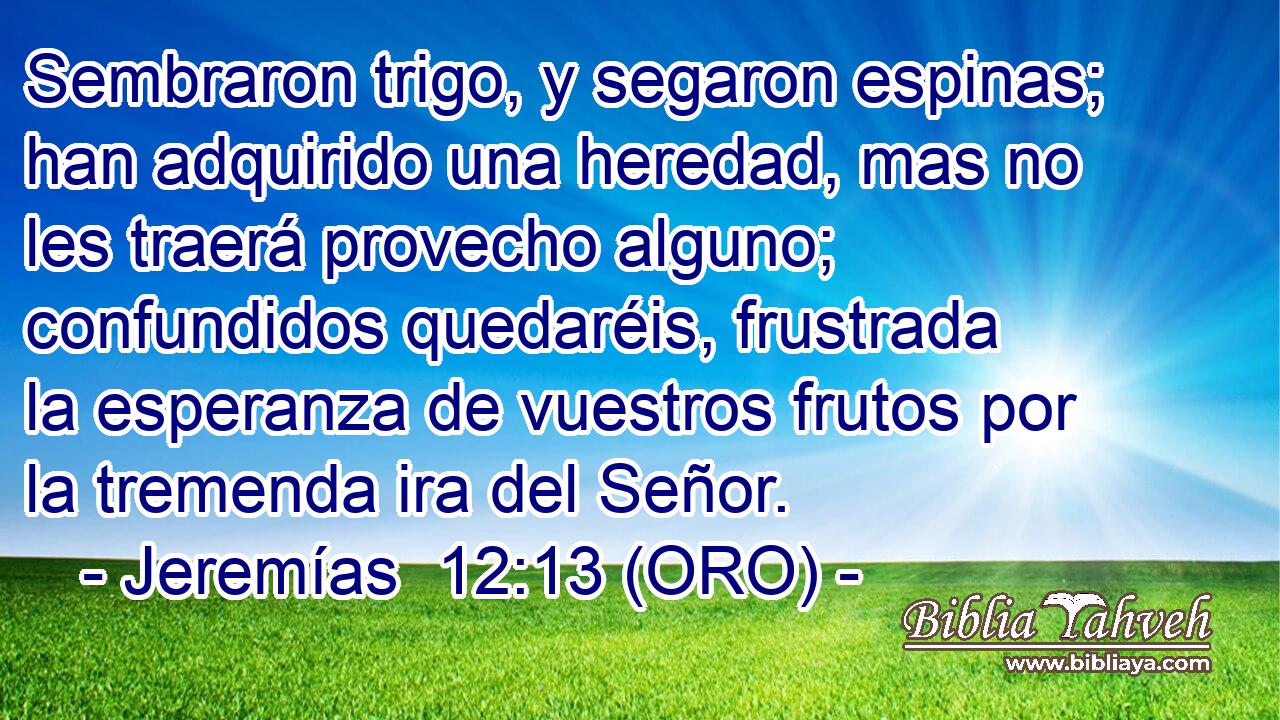  Sembraron trigo, y segaron espinas; han adquirido una heredad, mas no les traerá provecho alguno; confundidos quedaréis, frustrada la esperanza de vuestros frutos por la tremenda ira del Señor. 