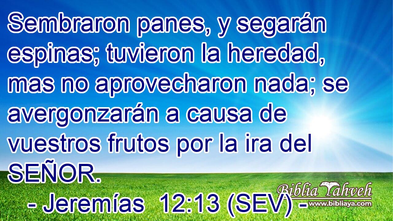 Sembraron panes, y segarán espinas; tuvieron la heredad, mas no aprovecharon nada; se avergonzarán a causa de vuestros frutos por la ira del SEÑOR.