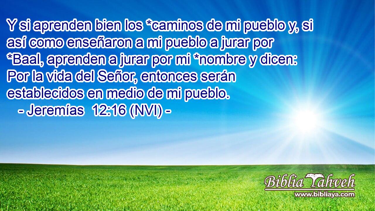  Y si aprenden bien los *caminos de mi pueblo y, si así como enseñaron a mi pueblo a jurar por *Baal, aprenden a jurar por mi *nombre y dicen: Por la vida del Señor, entonces serán establecidos en medio de mi pueblo. 
