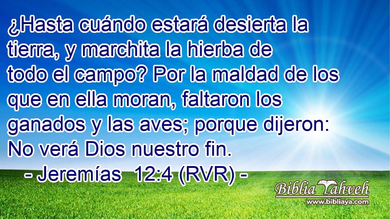 ¿Hasta cuándo estará desierta la tierra, y marchita la hierba de todo el campo? Por la maldad de los que en ella moran, faltaron los ganados y las aves; porque dijeron: No verá Dios nuestro fin.