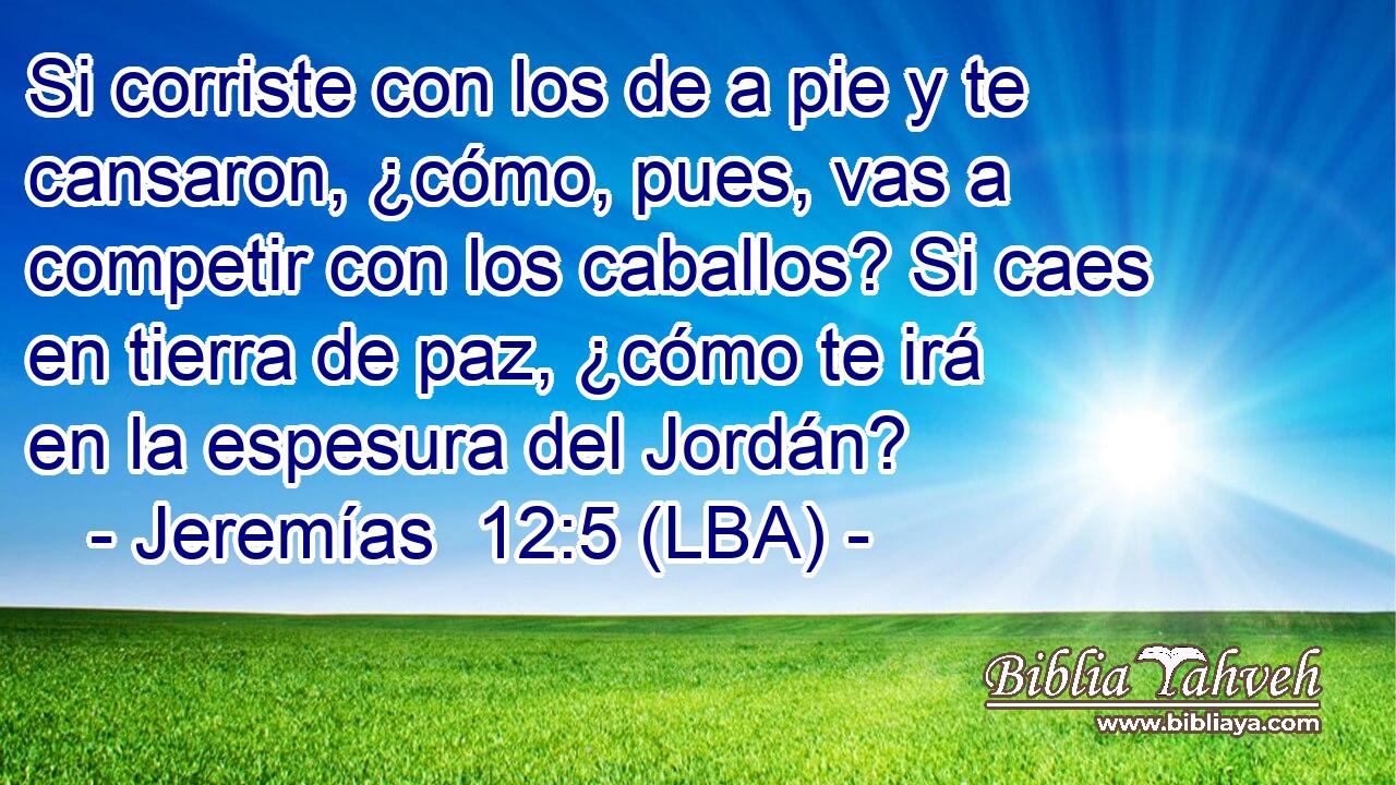 Si corriste con los de a pie y te cansaron, ¿cómo, pues, vas a competir con los caballos? Si caes en tierra de paz, ¿cómo te irá en la espesura del Jordán?