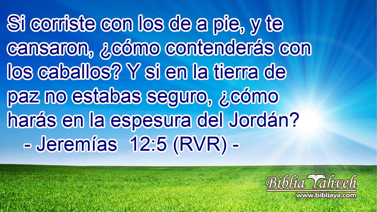 Si corriste con los de a pie, y te cansaron, ¿cómo contenderás con los caballos? Y si en la tierra de paz no estabas seguro, ¿cómo harás en la espesura del Jordán?