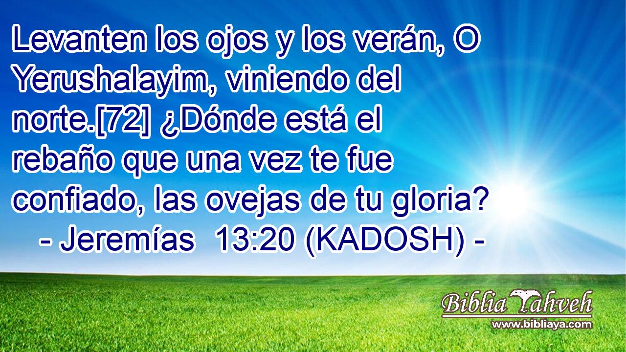  Levanten los ojos y los verán, O Yerushalayim, viniendo del norte.[72] ¿Dónde está el rebaño que una vez te fue confiado, las ovejas de tu gloria? 