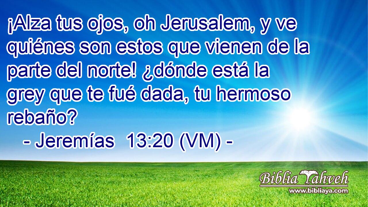  ¡Alza tus ojos, oh Jerusalem, y ve quiénes son estos que vienen de la parte del norte! ¿dónde está la grey que te fué dada, tu hermoso rebaño? 