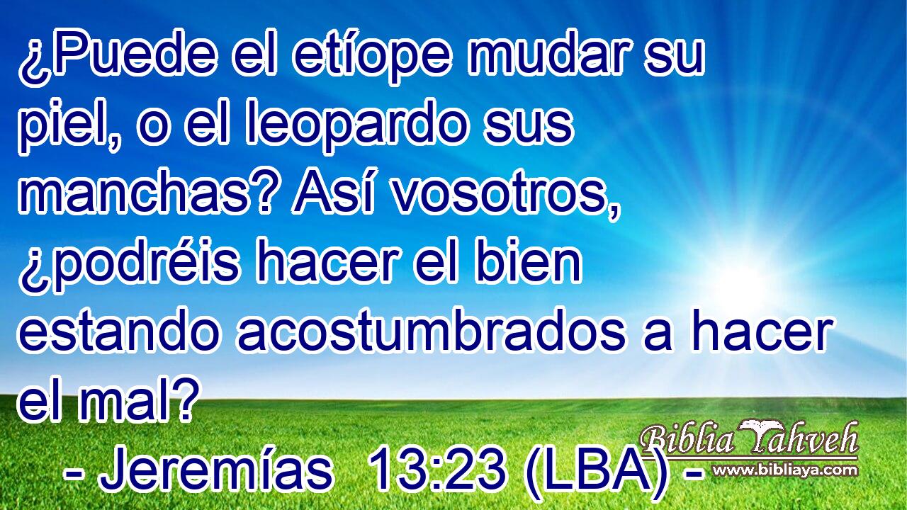 ¿Puede el etíope mudar su piel, o el leopardo sus manchas? Así vosotros, ¿podréis hacer el bien estando acostumbrados a hacer el mal?