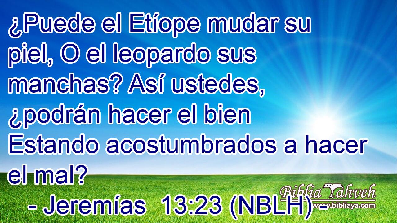  ¿Puede el Etíope mudar su piel, O el leopardo sus manchas? Así ustedes, ¿podrán hacer el bien Estando acostumbrados a hacer el mal? 