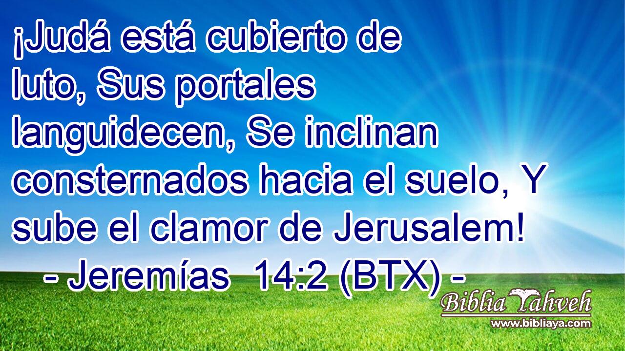 ¡Judá está cubierto de luto, Sus portales languidecen, Se inclinan consternados hacia el suelo, Y sube el clamor de Jerusalem!