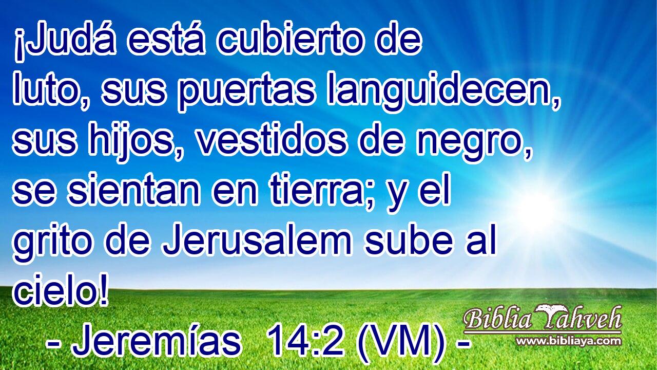 ¡Judá está cubierto de luto, sus puertas languidecen, sus hijos, vestidos de negro, se sientan en tierra; y el grito de Jerusalem sube al cielo! 