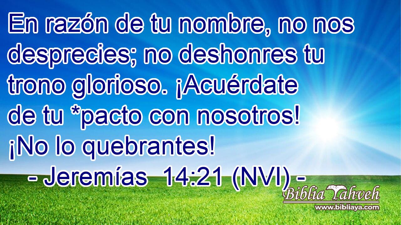  En razón de tu nombre, no nos desprecies; no deshonres tu trono glorioso. ¡Acuérdate de tu *pacto con nosotros! ¡No lo quebrantes! 