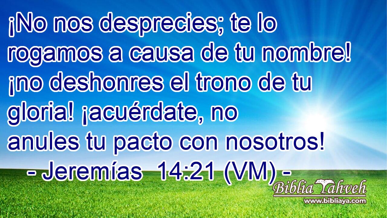  ¡No nos desprecies; te lo rogamos a causa de tu nombre! ¡no deshonres el trono de tu gloria! ¡acuérdate, no anules tu pacto con nosotros! 
