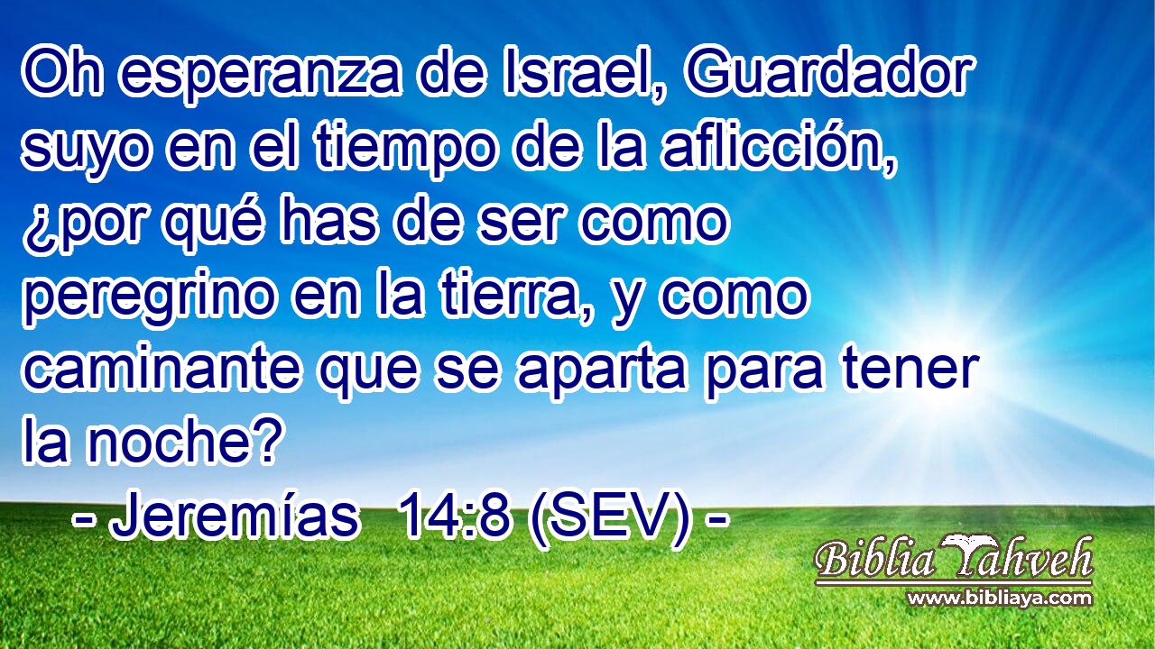 Oh esperanza de Israel, Guardador suyo en el tiempo de la aflicción, ¿por qué has de ser como peregrino en la tierra, y como caminante que se aparta para tener la noche?