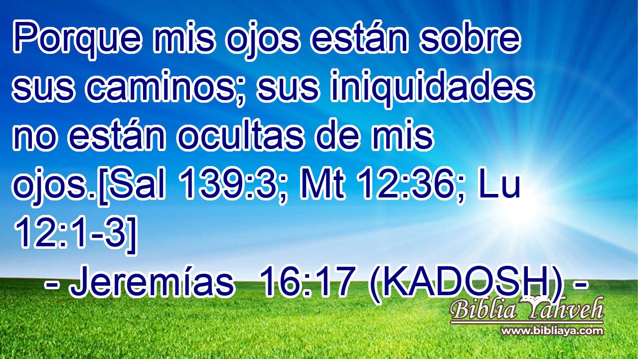  Porque mis ojos están sobre sus caminos; sus iniquidades no están ocultas de mis ojos.[Sal 139:3; Mt 12:36; Lu 12:1-3] 
