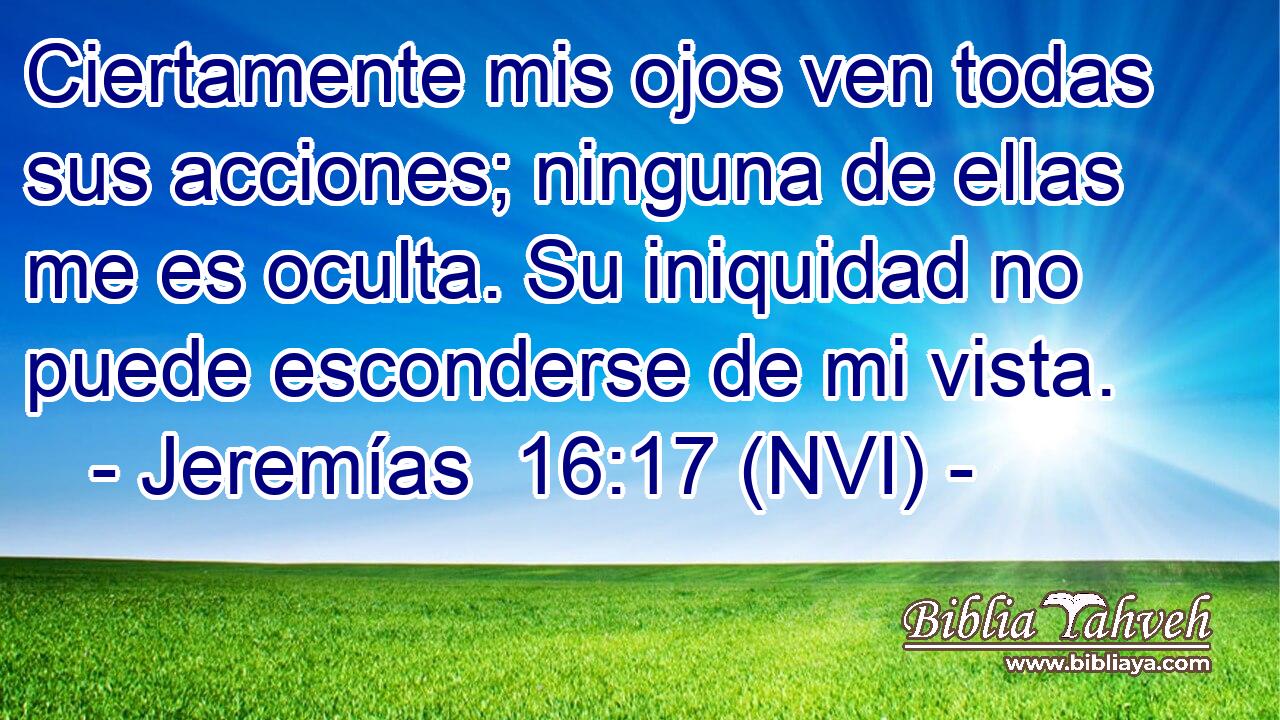  Ciertamente mis ojos ven todas sus acciones; ninguna de ellas me es oculta. Su iniquidad no puede esconderse de mi vista. 