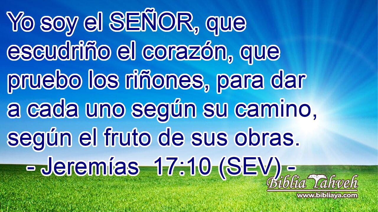 Yo soy el SEÑOR, que escudriño el corazón, que pruebo los riñones, para dar a cada uno según su camino, según el fruto de sus obras.