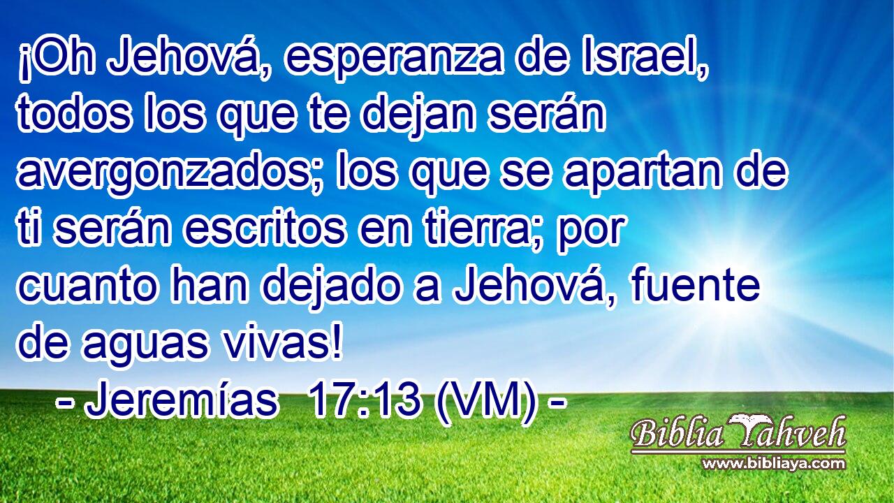  ¡Oh Jehová, esperanza de Israel, todos los que te dejan serán avergonzados; los que se apartan de ti serán escritos en tierra; por cuanto han dejado a Jehová, fuente de aguas vivas! 