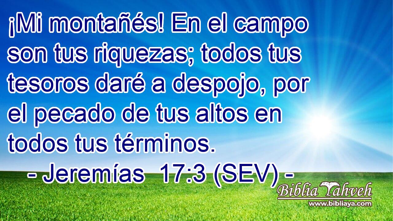 ¡Mi montañés! En el campo son tus riquezas; todos tus tesoros daré a despojo, por el pecado de tus altos en todos tus términos.