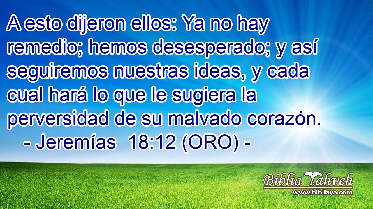 A esto dijeron ellos: Ya no hay remedio; hemos desesperado; y así seguiremos nuestras ideas, y cada cual hará lo que le sugiera la perversidad de su malvado corazón. 