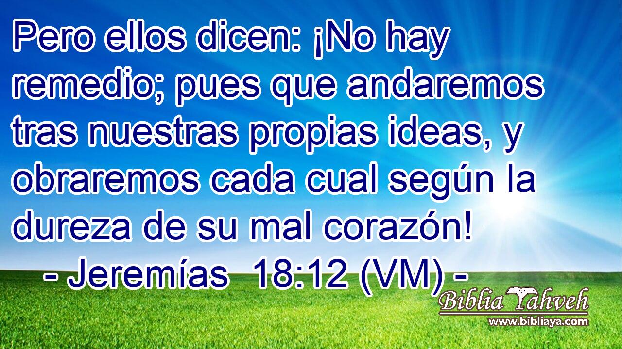  Pero ellos dicen: ¡No hay remedio; pues que andaremos tras nuestras propias ideas, y obraremos cada cual según la dureza de su mal corazón! 