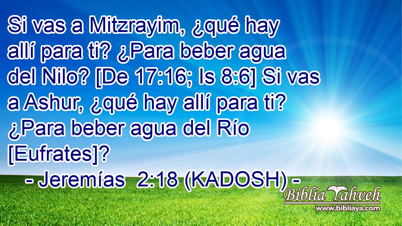  Si vas a Mitzrayim, ¿qué hay allí para ti? ¿Para beber agua del Nilo? [De 17:16; Is 8:6] Si vas a Ashur, ¿qué hay allí para ti? ¿Para beber agua del Río [Eufrates]? 