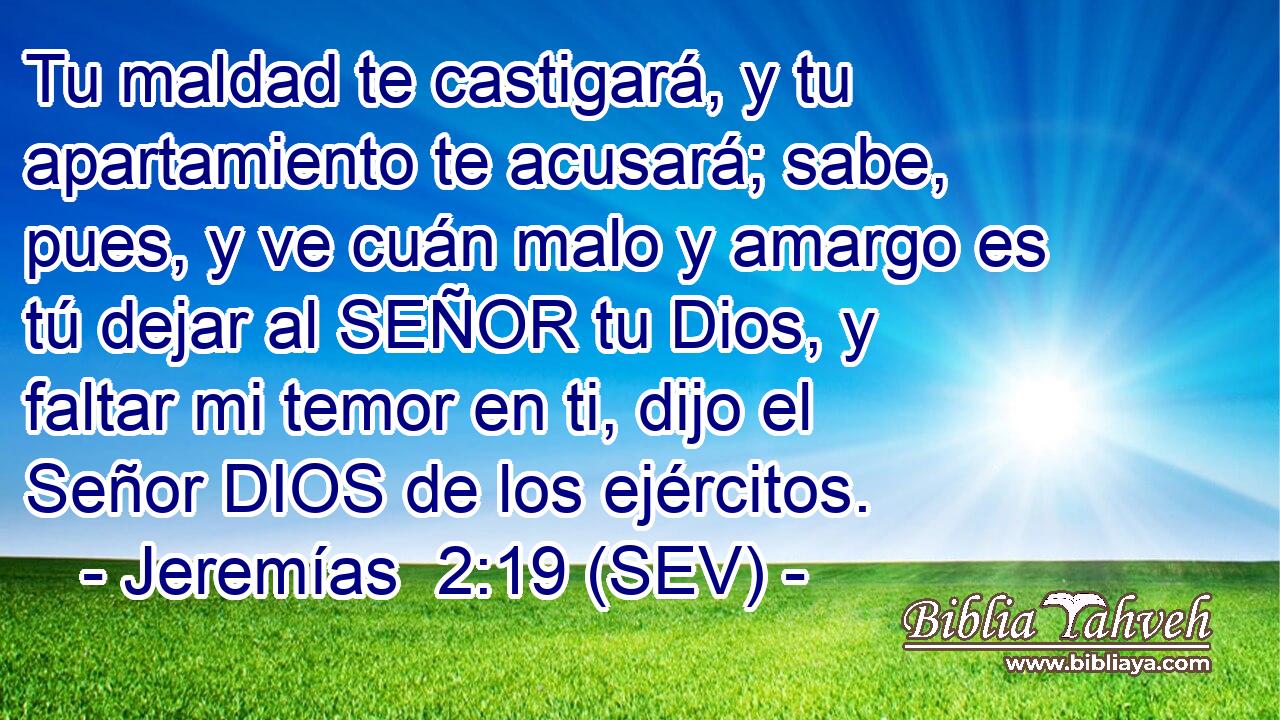 Tu maldad te castigará, y tu apartamiento te acusará; sabe, pues, y ve cuán malo y amargo es tú dejar al SEÑOR tu Dios, y faltar mi temor en ti, dijo el Señor DIOS de los ejércitos.