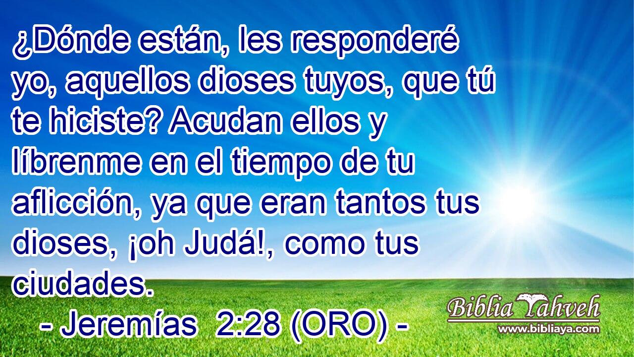  ¿Dónde están, les responderé yo, aquellos dioses tuyos, que tú te hiciste? Acudan ellos y líbrenme en el tiempo de tu aflicción, ya que eran tantos tus dioses, ¡oh Judá!, como tus ciudades. 