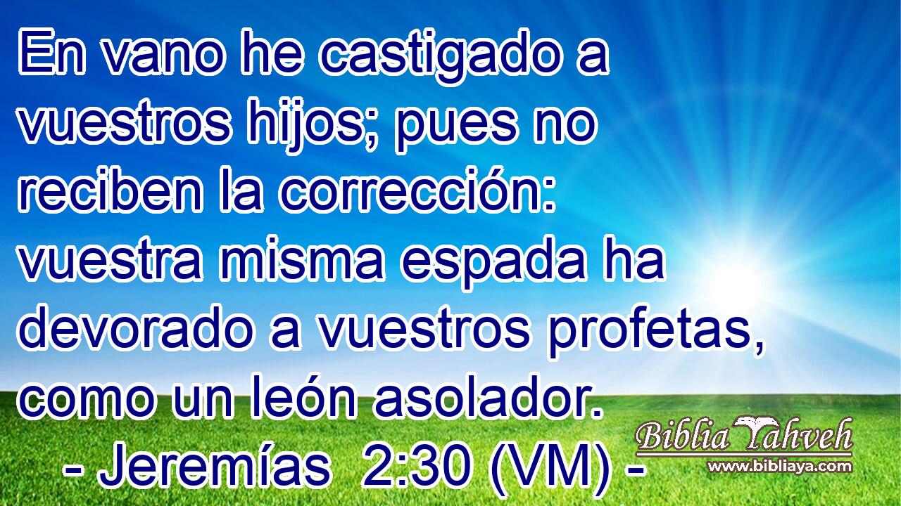  En vano he castigado a vuestros hijos; pues no reciben la corrección: vuestra misma espada ha devorado a vuestros profetas, como un león asolador. 