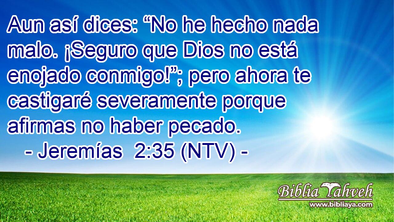 Aun así dices: “No he hecho nada malo. ¡Seguro que Dios no está enojado conmigo!”; pero ahora te castigaré severamente porque afirmas no haber pecado.