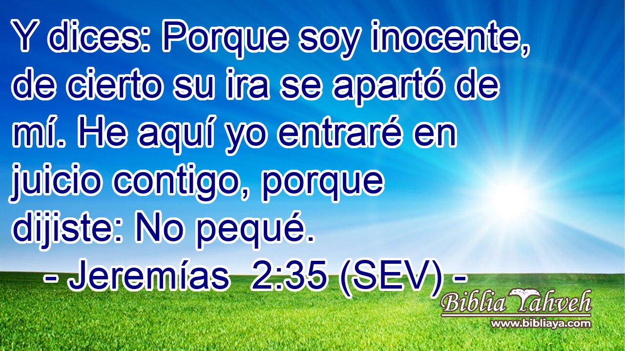 Y dices: Porque soy inocente, de cierto su ira se apartó de mí. He aquí yo entraré en juicio contigo, porque dijiste: No pequé.