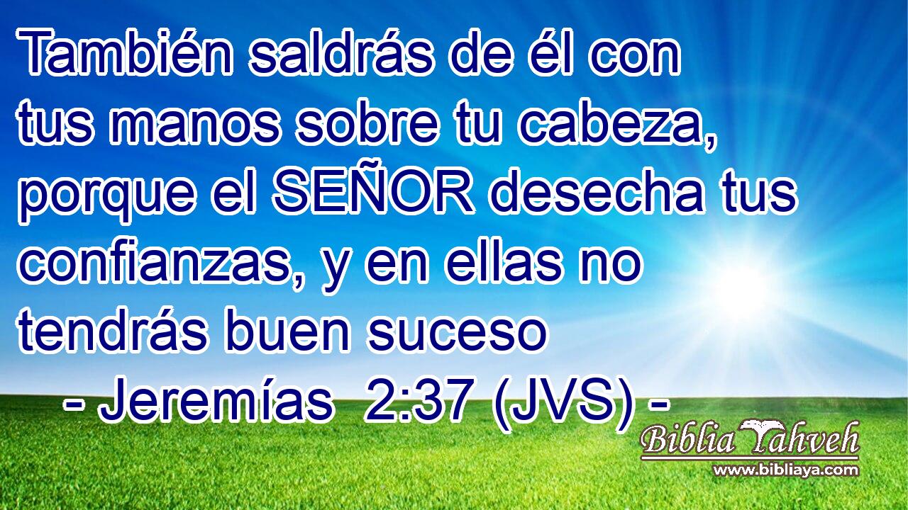 También saldrás de él con tus manos sobre tu cabeza, porque el SEÑOR desecha tus confianzas, y en ellas no tendrás buen suceso