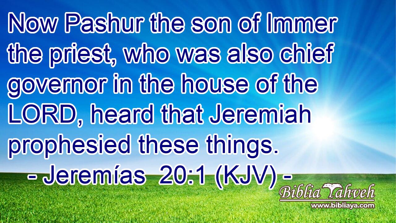 Now Pashur the son of Immer the priest, who was also chief governor in the house of the LORD, heard that Jeremiah prophesied these things.