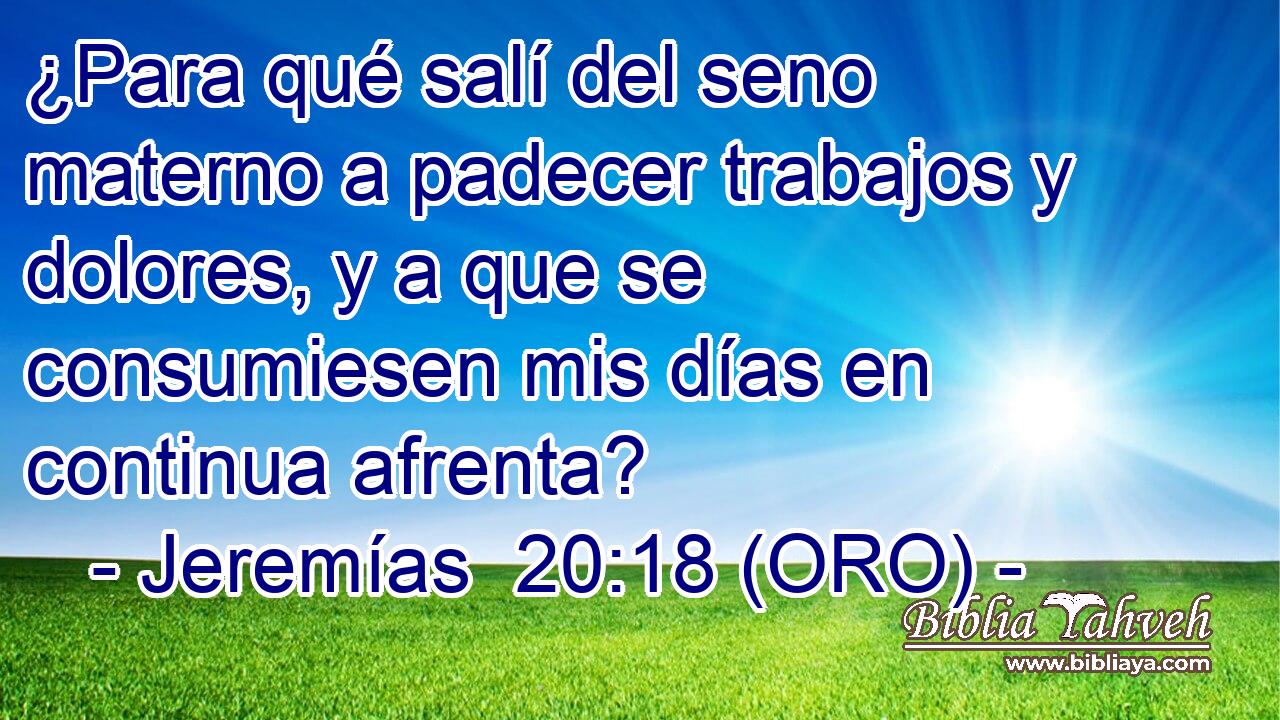  ¿Para qué salí del seno materno a padecer trabajos y dolores, y a que se consumiesen mis días en continua afrenta? 