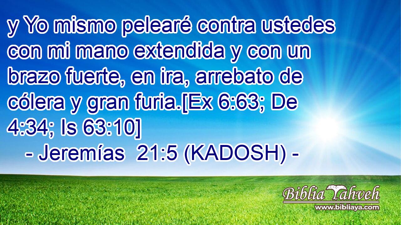  y Yo mismo pelearé contra ustedes con mi mano extendida y con un brazo fuerte, en ira, arrebato de cólera y gran furia.[Ex 6:63; De 4:34; Is 63:10] 
