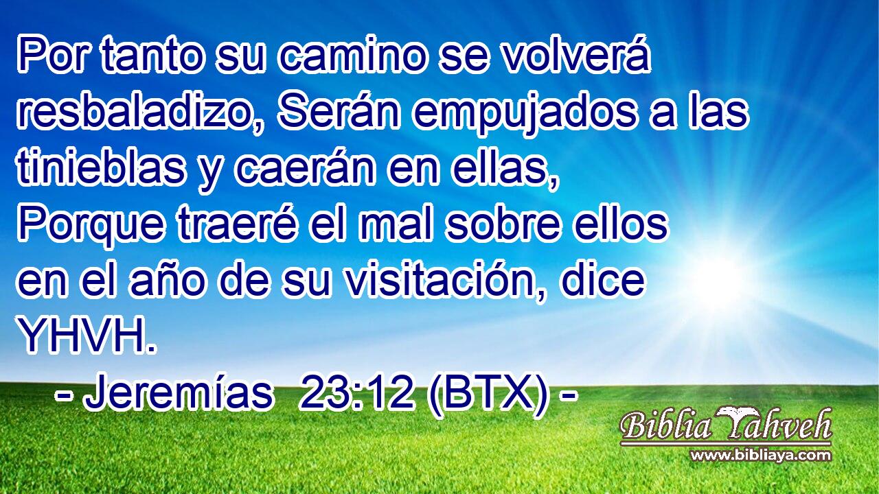 Por tanto su camino se volverá resbaladizo, Serán empujados a las tinieblas y caerán en ellas, Porque traeré el mal sobre ellos en el año de su visitación, dice YHVH.