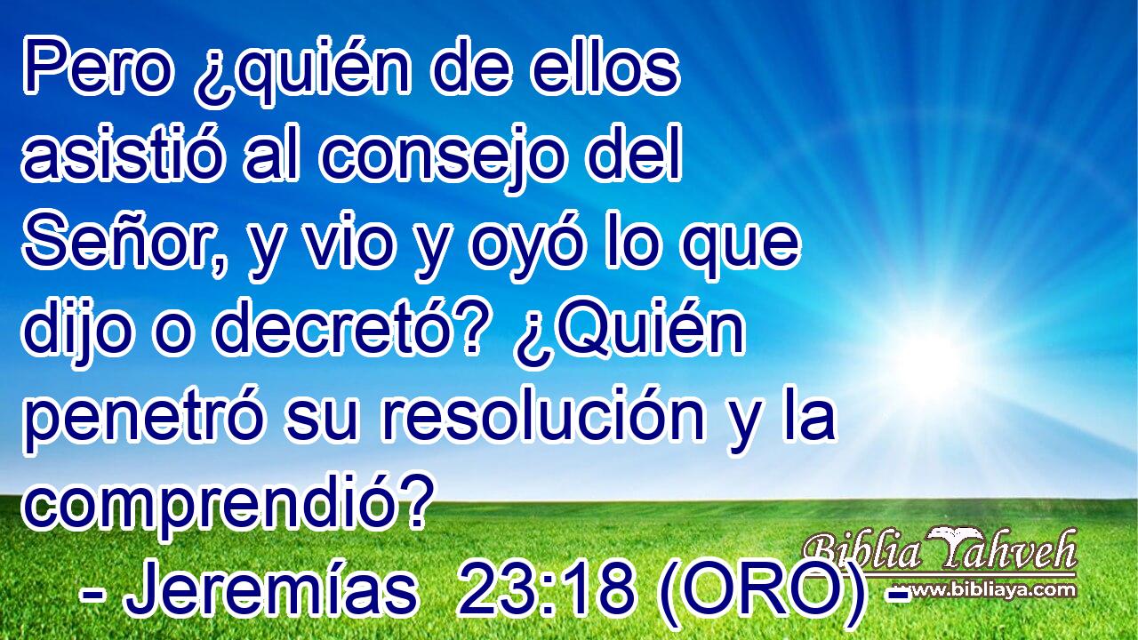  Pero ¿quién de ellos asistió al consejo del Señor, y vio y oyó lo que dijo o decretó? ¿Quién penetró su resolución y la comprendió? 