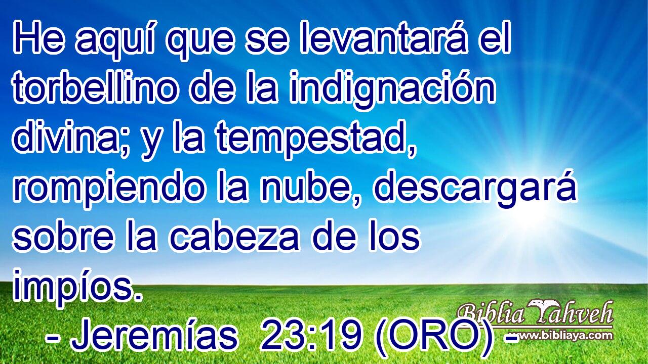  He aquí que se levantará el torbellino de la indignación divina; y la tempestad, rompiendo la nube, descargará sobre la cabeza de los impíos. 