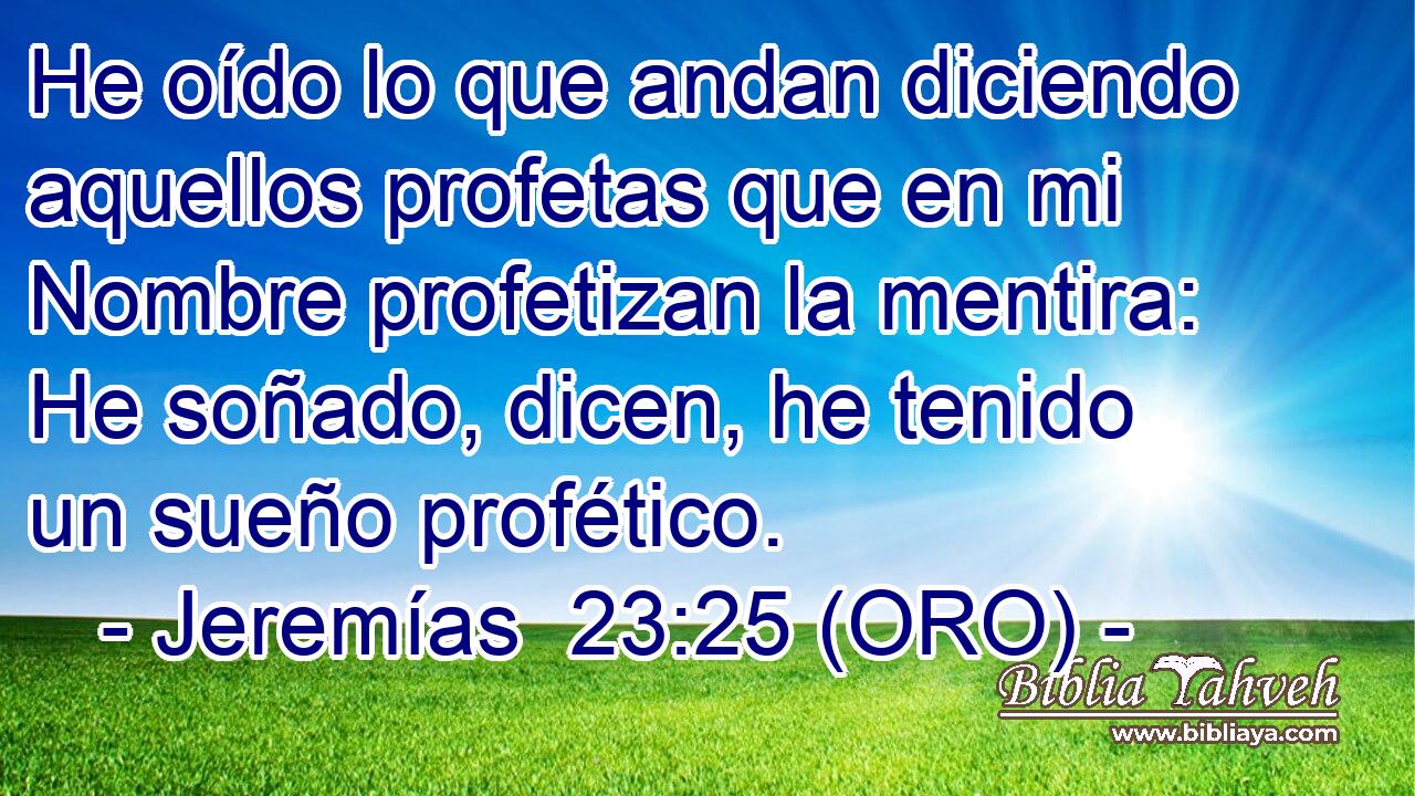  He oído lo que andan diciendo aquellos profetas que en mi Nombre profetizan la mentira: He soñado, dicen, he tenido un sueño profético. 