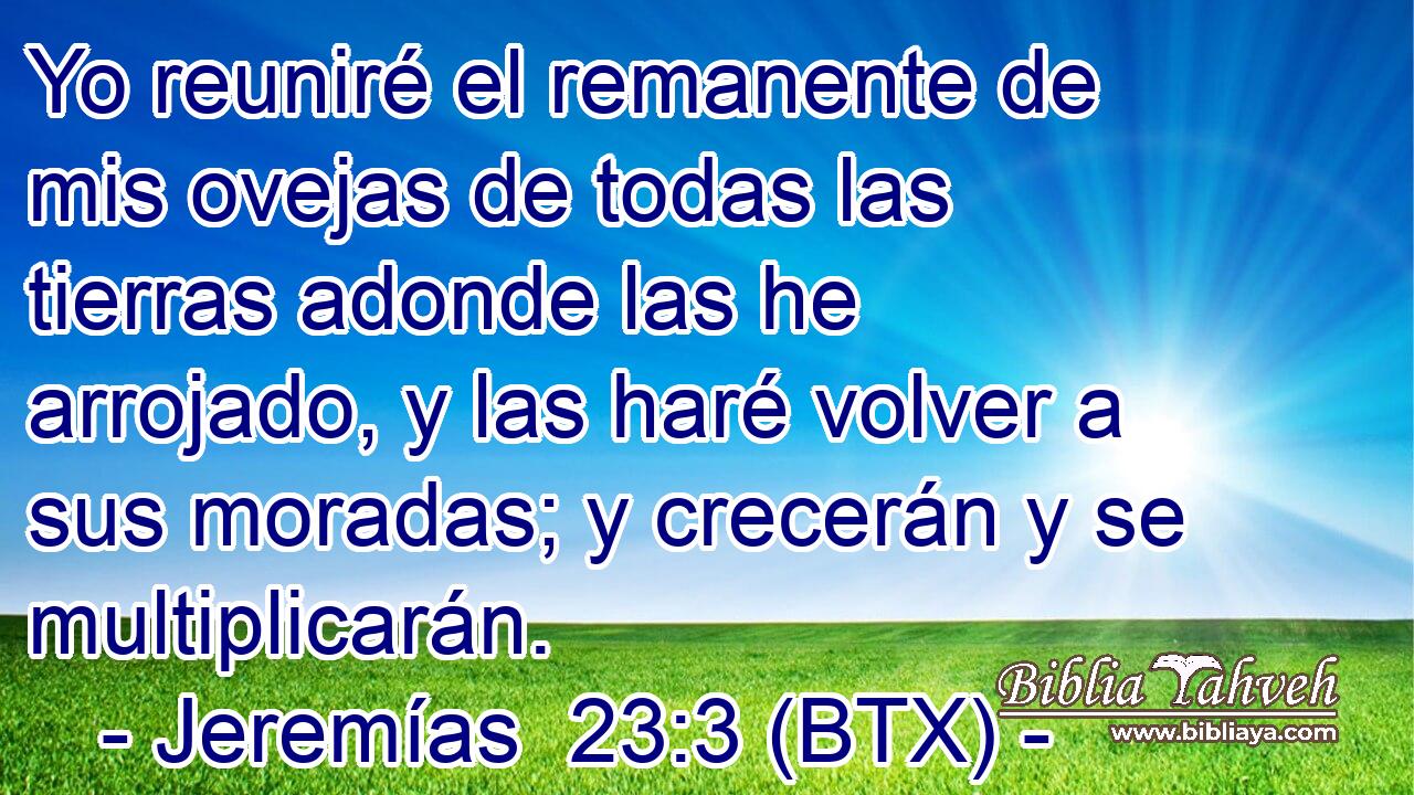 Yo reuniré el remanente de mis ovejas de todas las tierras adonde las he arrojado, y las haré volver a sus moradas; y crecerán y se multiplicarán.