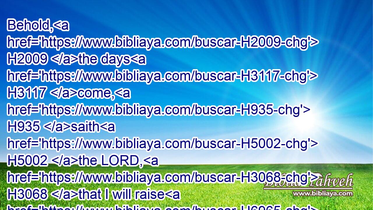 Behold, H2009 the days H3117 come, H935 saith H5002 the LORD, H3068 that I will raise H6965 unto David H1732 a righteous H6662 Branch, H6780 and a King H4428 shall reign H4427 and prosper, H7919 and shall execute H6213 judgment H4941 and justice H6666 in the earth.H776
