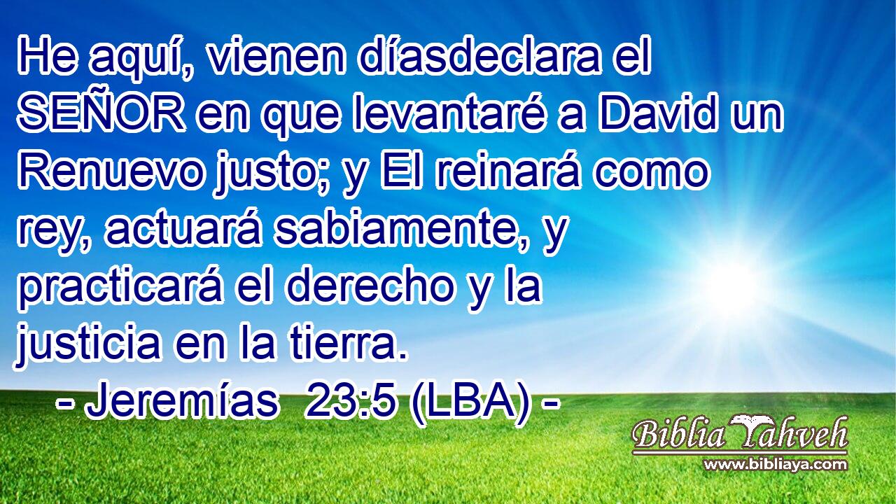 He aquí, vienen díasdeclara el SEÑOR en que levantaré a David un Renuevo justo; y El reinará como rey, actuará sabiamente, y practicará el derecho y la justicia en la tierra.