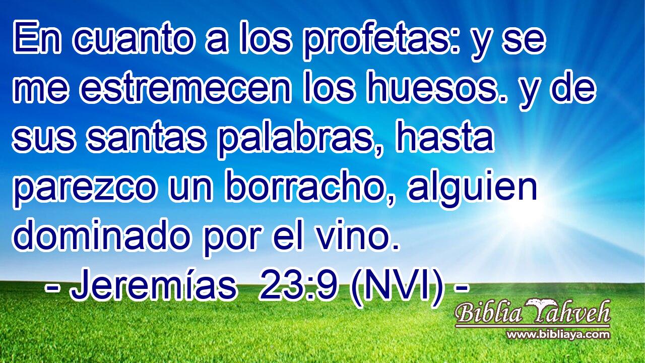  En cuanto a los profetas: y se me estremecen los huesos. y de sus santas palabras, hasta parezco un borracho, alguien dominado por el vino. 