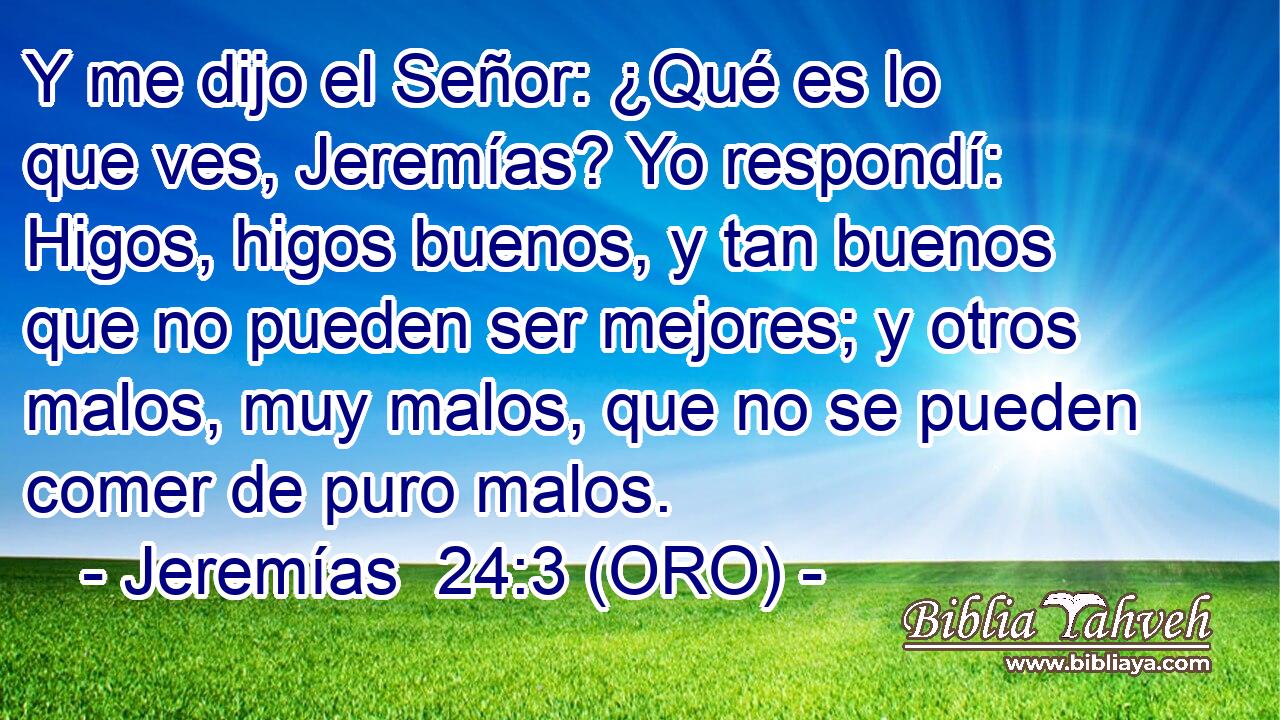  Y me dijo el Señor: ¿Qué es lo que ves, Jeremías? Yo respondí: Higos, higos buenos, y tan buenos que no pueden ser mejores; y otros malos, muy malos, que no se pueden comer de puro malos. 