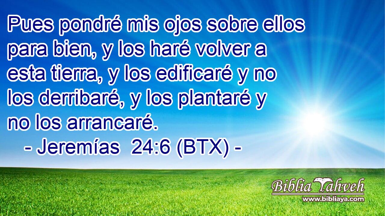 Pues pondré mis ojos sobre ellos para bien, y los haré volver a esta tierra, y los edificaré y no los derribaré, y los plantaré y no los arrancaré.