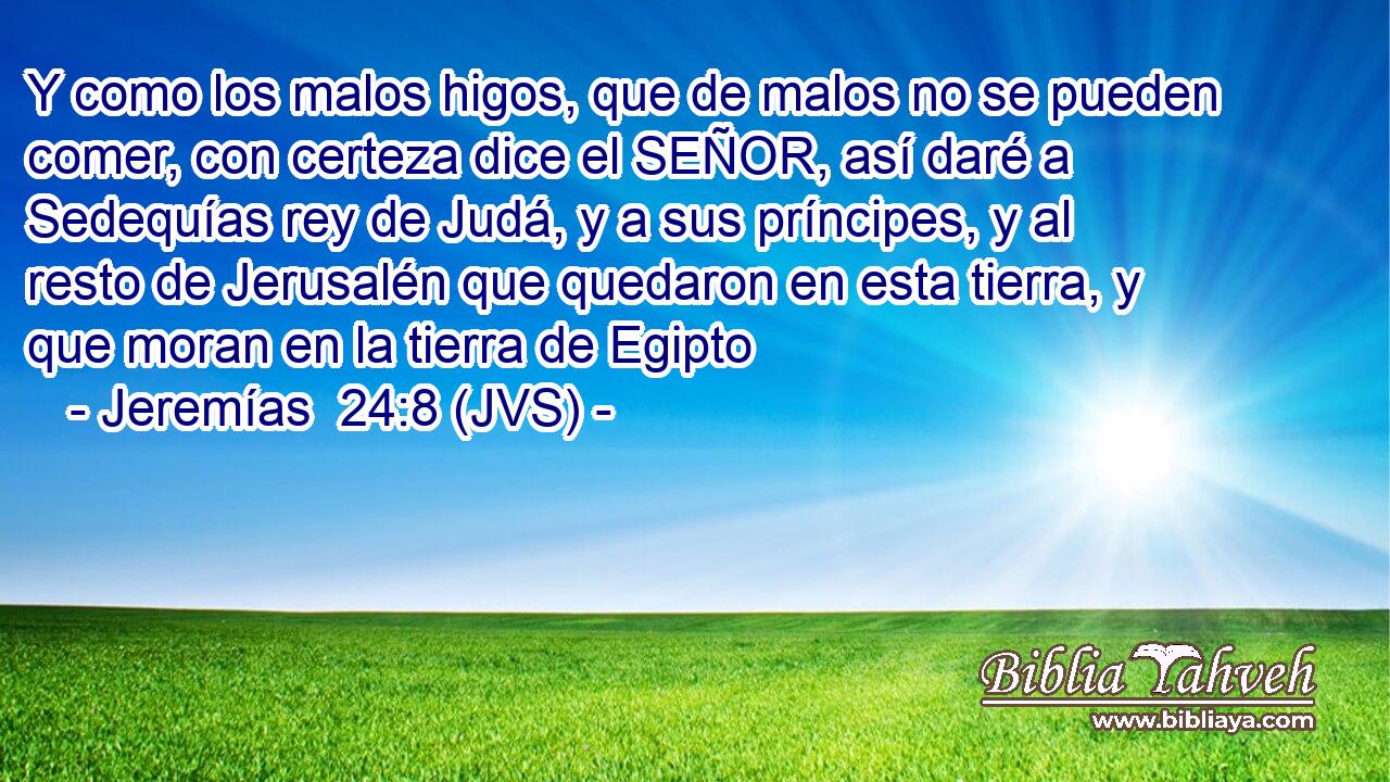 Y como los malos higos, que de malos no se pueden comer, con certeza dice el SEÑOR, así daré a Sedequías rey de Judá, y a sus príncipes, y al resto de Jerusalén que quedaron en esta tierra, y que moran en la tierra de Egipto