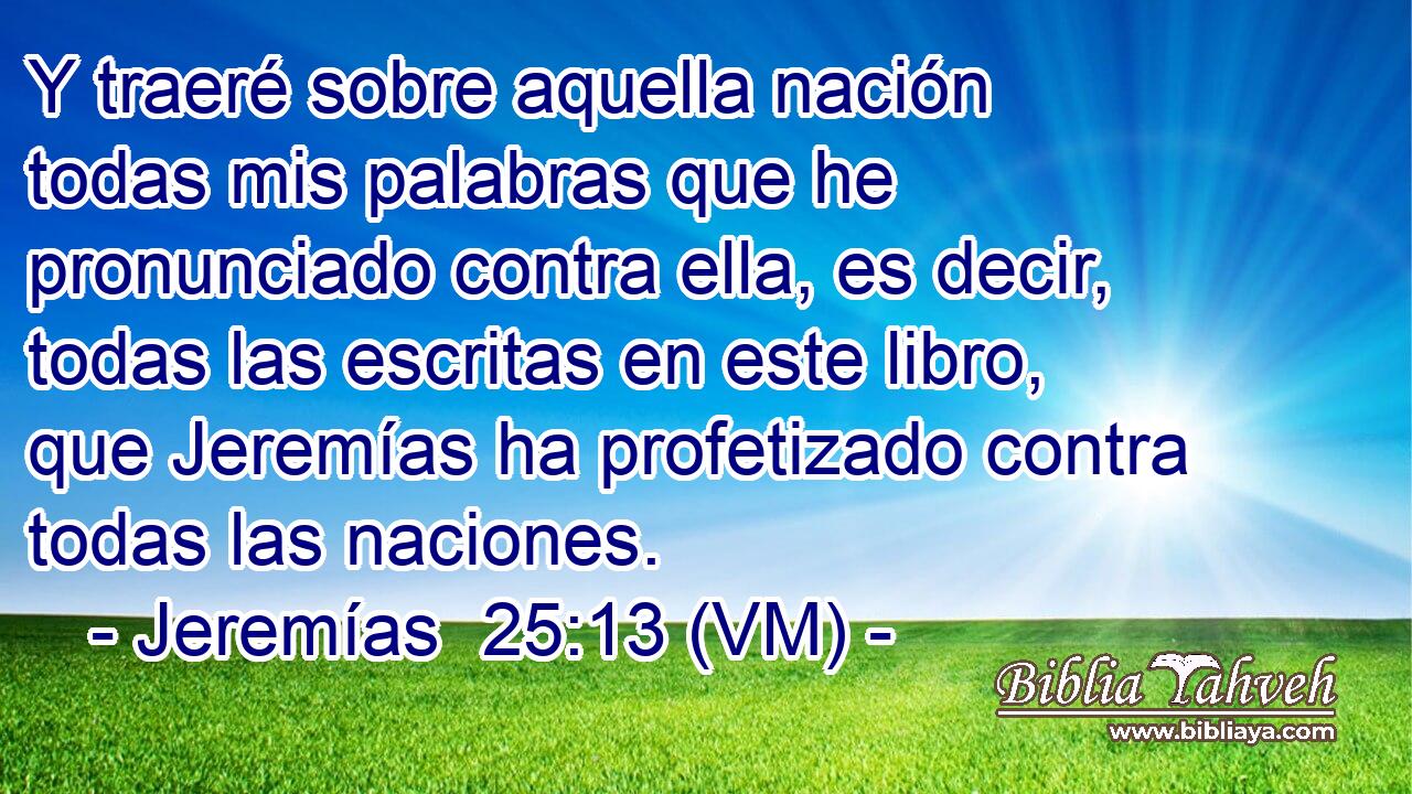  Y traeré sobre aquella nación todas mis palabras que he pronunciado contra ella, es decir, todas las escritas en este libro, que Jeremías ha profetizado contra todas las naciones. 